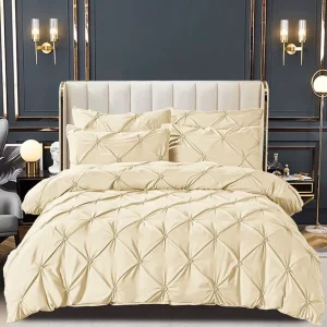 set lenjerie de pat, 2 persoane, uni cu pliuri, 6 piese, finet, gri deschis, 230 x 250cm